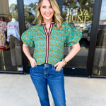 THML - Teal Paisley Blouse-200 Fashion Blouses-THML-July & June Women's Fashion Boutique Located in San Antonio, Texas