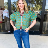 THML - Teal Paisley Blouse-200 Fashion Blouses-THML-July & June Women's Fashion Boutique Located in San Antonio, Texas