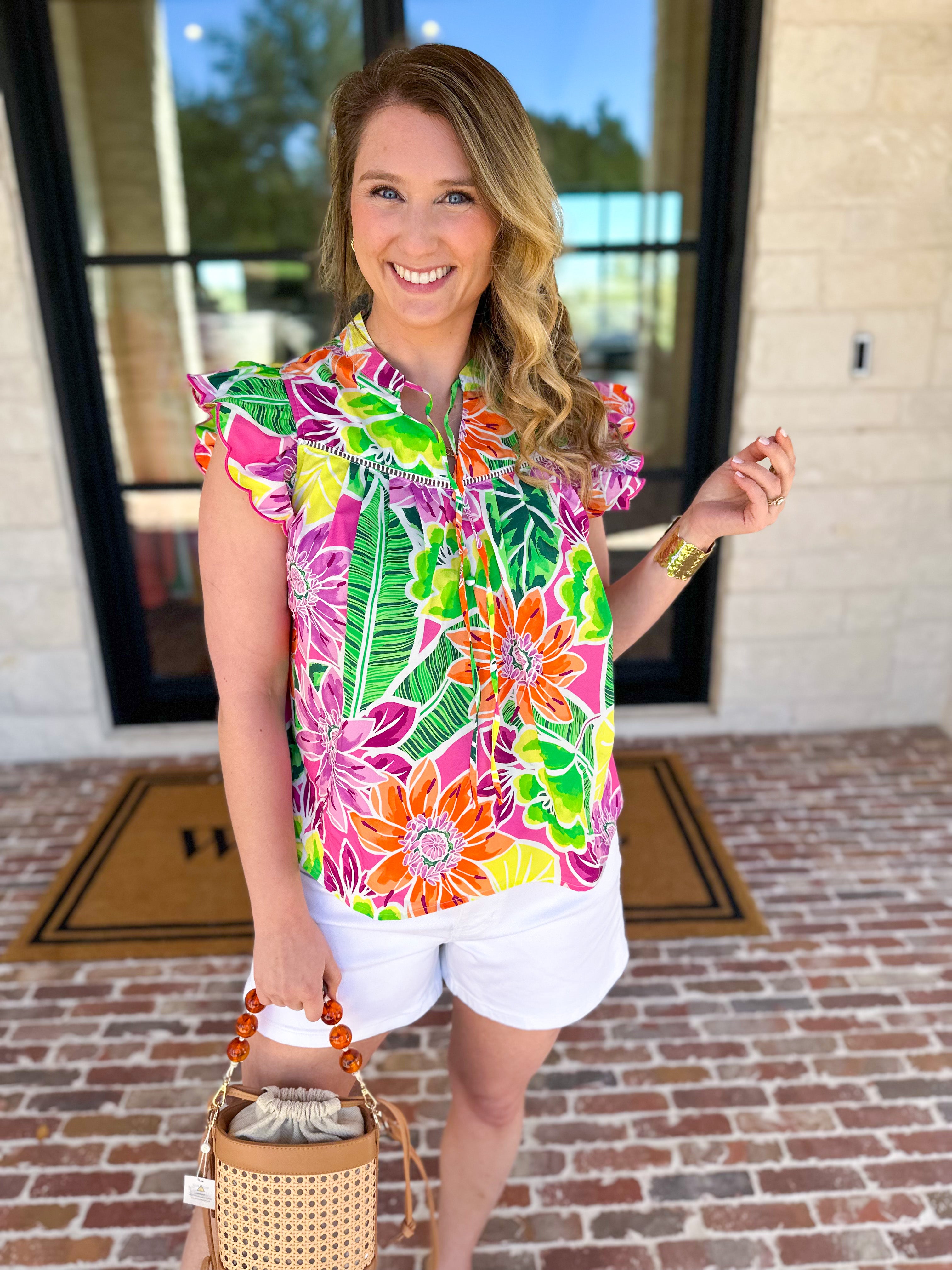 Take Me To The Tropics Blouse-200 Fashion Blouses-FATE-July & June Women's Fashion Boutique Located in San Antonio, Texas