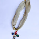 Scarf Necklace - Golden Gem Cross-110 Jewelry & Hair-HART DESIGNS-July & June Women's Fashion Boutique Located in San Antonio, Texas