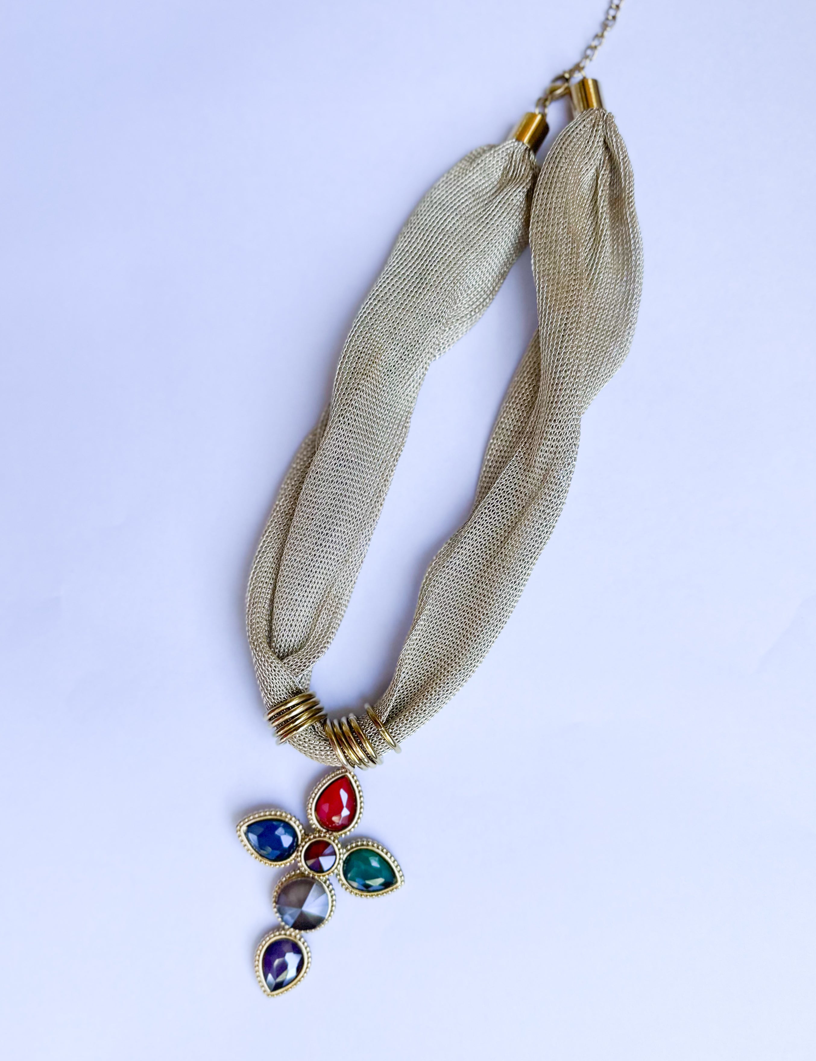 Scarf Necklace - Golden Gem Cross-110 Jewelry & Hair-HART DESIGNS-July & June Women's Fashion Boutique Located in San Antonio, Texas