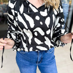 Abstract Black & White Blouse-200 Fashion Blouses-FATE-July & June Women's Fashion Boutique Located in San Antonio, Texas