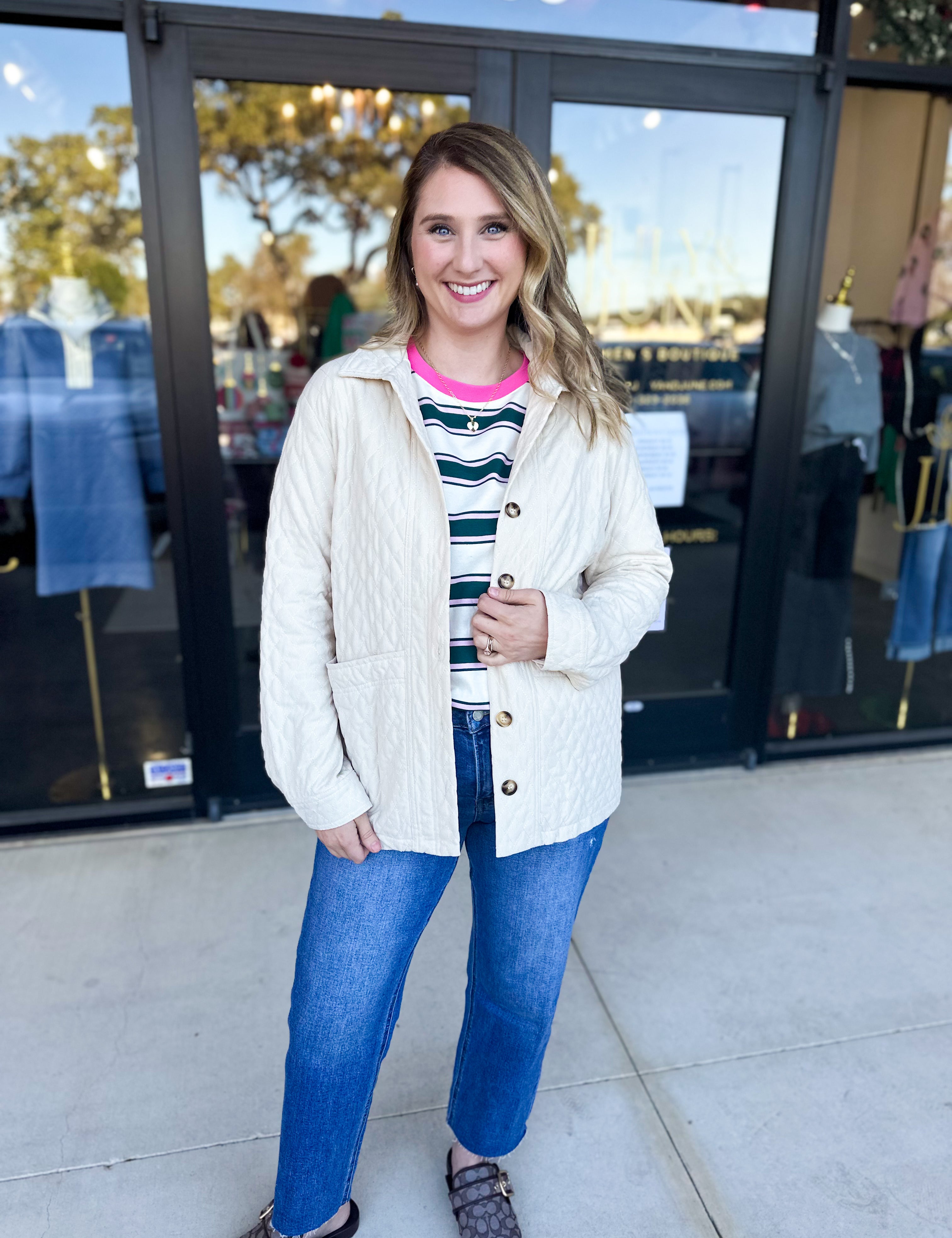 Cream Quilted Jacket-600 Outerwear-LISTICLE-July & June Women's Fashion Boutique Located in San Antonio, Texas