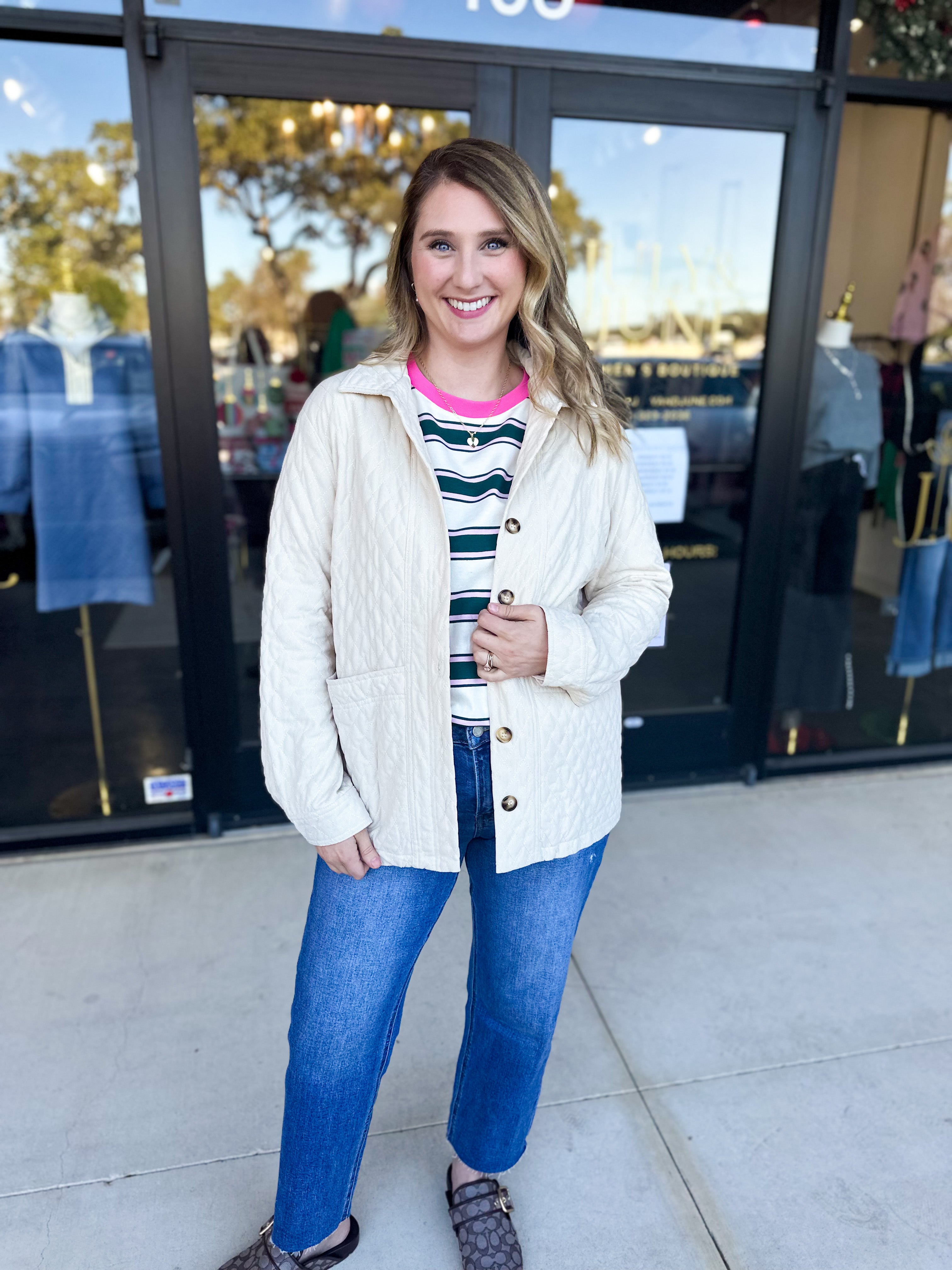 Cream Quilted Jacket-600 Outerwear-LISTICLE-July & June Women's Fashion Boutique Located in San Antonio, Texas