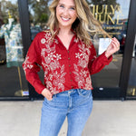 Elara Embroidered Blouse - Rust-200 Fashion Blouses-ENTRO-July & June Women's Fashion Boutique Located in San Antonio, Texas