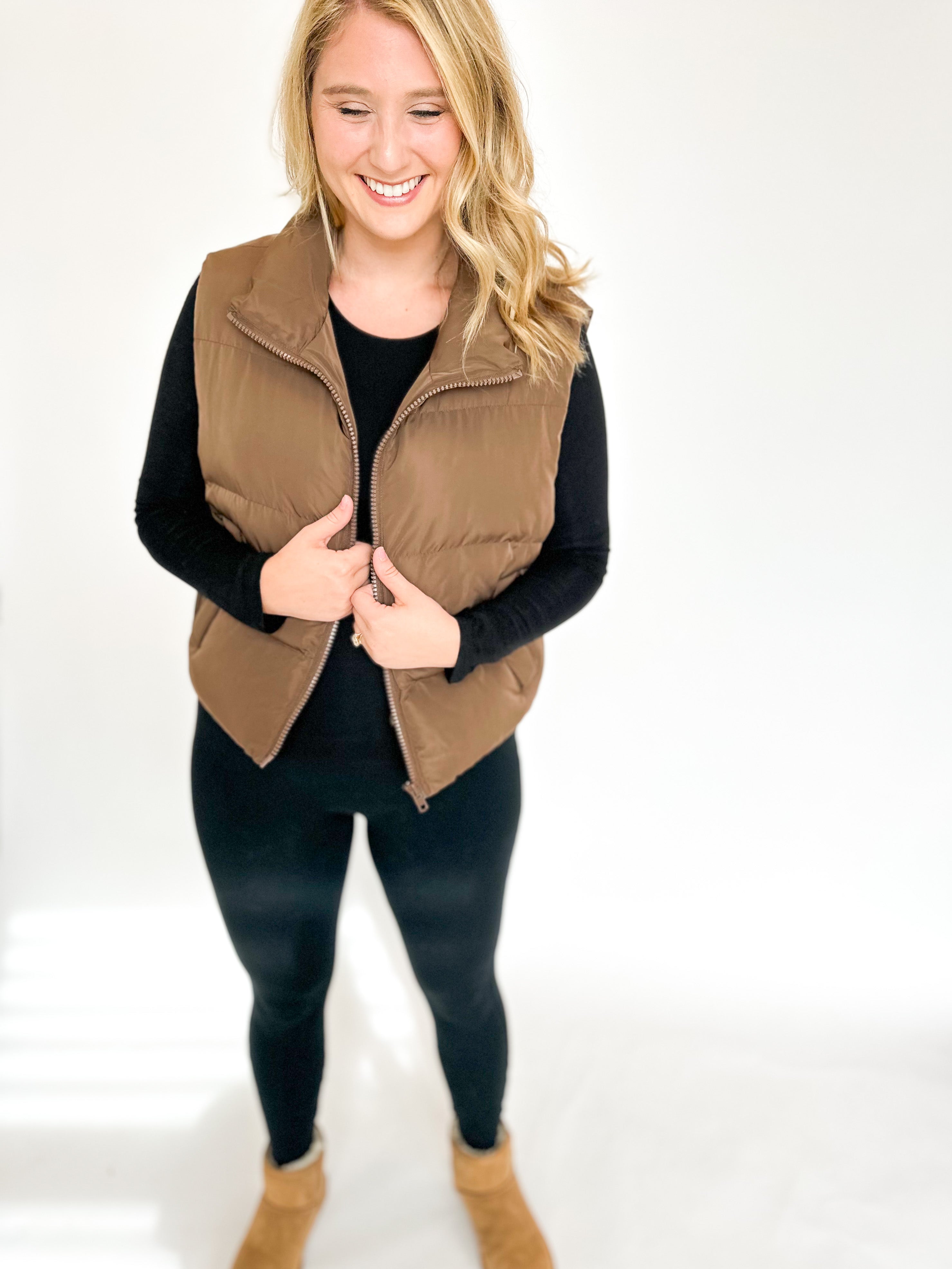 Lightweight Chic Puffer Vest- Coco-600 Outerwear-ENTRO-July & June Women's Fashion Boutique Located in San Antonio, Texas