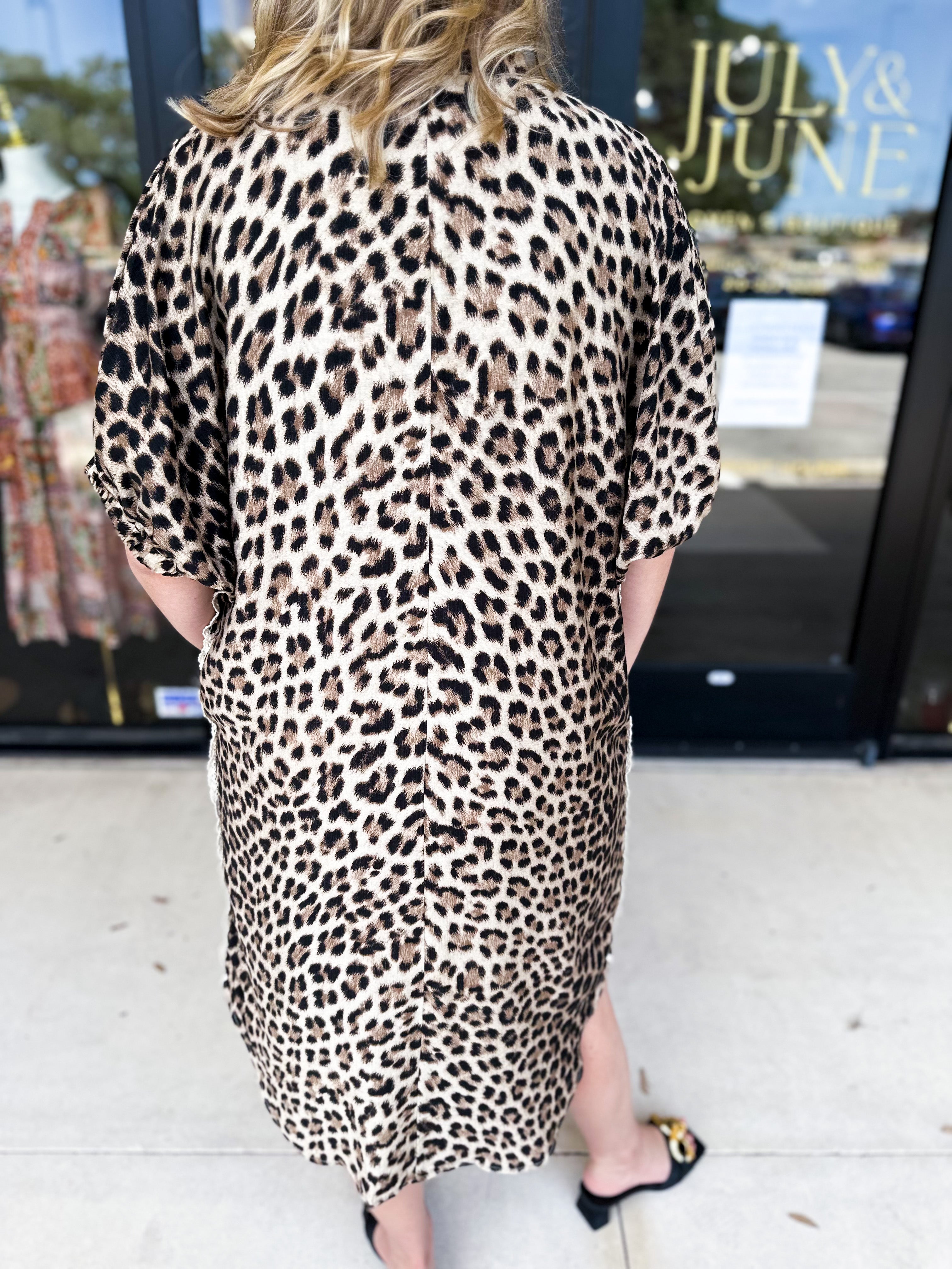 Leopard Caftan Midi Dress - Mocha-500 Midi-ENTRO-July & June Women's Fashion Boutique Located in San Antonio, Texas