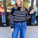 Pink Friday Doorbuster - Mock Neck Sweater Top - Navy - ONLINE-PINK FRIDAY DOORBUSTERS-BLU PEPPER-July & June Women's Fashion Boutique Located in San Antonio, Texas