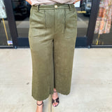 Olive Suede Scalloped Pants-400 Pants-JODIFL-July & June Women's Fashion Boutique Located in San Antonio, Texas