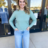 Tailored Cable Knit Sweater Top - Sage-230 Sweaters/Cardis-ALLIE ROSE-July & June Women's Fashion Boutique Located in San Antonio, Texas