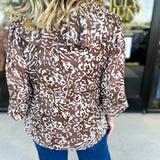 Mocha Cheetah & Ruffle Blouse-200 Fashion Blouses-FATE-July & June Women's Fashion Boutique Located in San Antonio, Texas