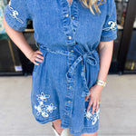 THML - Taylor Floral Chambray Mini Dress-510 Mini-THML-July & June Women's Fashion Boutique Located in San Antonio, Texas