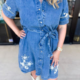THML - Taylor Floral Chambray Mini Dress-510 Mini-THML-July & June Women's Fashion Boutique Located in San Antonio, Texas