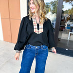 Tan & Black Tartan Blouse-200 Fashion Blouses-JODIFL-July & June Women's Fashion Boutique Located in San Antonio, Texas