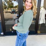 Henley Long Sleeve Basic Top - Olive-210 Casual Blouses-POLOGRAM-July & June Women's Fashion Boutique Located in San Antonio, Texas