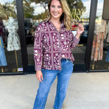 The Wrenlee Blouse - Wine-200 Fashion Blouses-POLOGRAM-July & June Women's Fashion Boutique Located in San Antonio, Texas