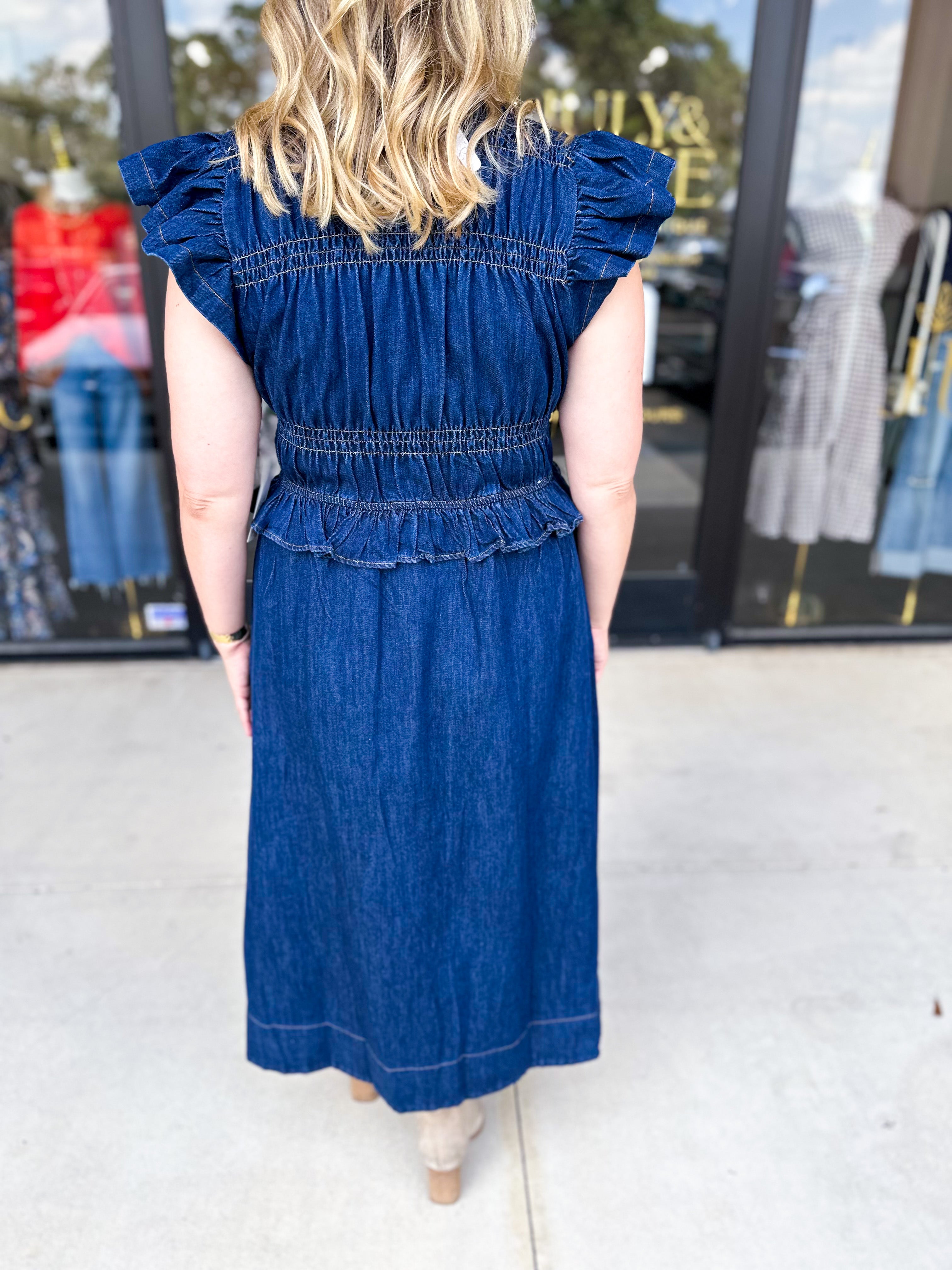 Denim Sweetheart Midi Dress-500 Midi-FATE-July & June Women's Fashion Boutique Located in San Antonio, Texas