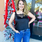 Satin Chic Cami - Black-200 Fashion Blouses-SKIES ARE BLUE-July & June Women's Fashion Boutique Located in San Antonio, Texas