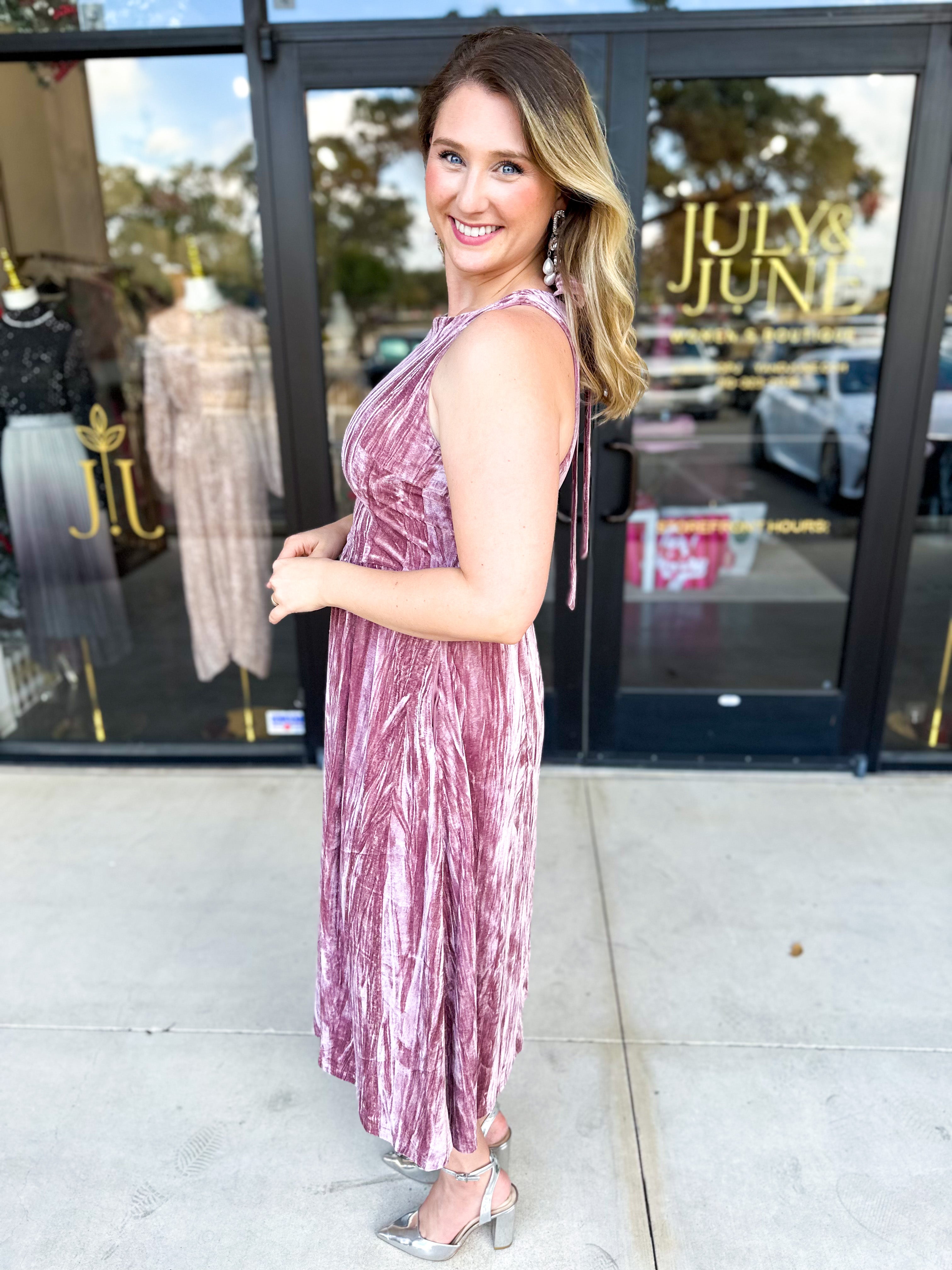 Blush Velvet Midi Dress-500 Midi-POLOGRAM-July & June Women's Fashion Boutique Located in San Antonio, Texas