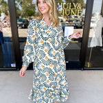 Sage & Mustard Abstract Midi Dress-500 Midi-JODIFL-July & June Women's Fashion Boutique Located in San Antonio, Texas