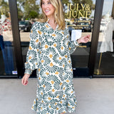 Sage & Mustard Abstract Midi Dress-500 Midi-JODIFL-July & June Women's Fashion Boutique Located in San Antonio, Texas