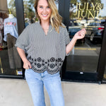Floral Crochet Oversized Blouse - Black-200 Fashion Blouses-ENTRO-July & June Women's Fashion Boutique Located in San Antonio, Texas