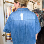Short Sleeve Boxy Denim Button Down - Medium Wash-200 Fashion Blouses-BLUIVY-July & June Women's Fashion Boutique Located in San Antonio, Texas
