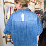 Short Sleeve Boxy Denim Button Down - Medium Wash-200 Fashion Blouses-BLUIVY-July & June Women's Fashion Boutique Located in San Antonio, Texas