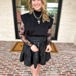 Sheer Long Sleeve Layering Top - Black Lace-200 Fashion Blouses-VEVERET CLOTHING-July & June Women's Fashion Boutique Located in San Antonio, Texas