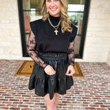 Sheer Long Sleeve Layering Top - Black Lace-200 Fashion Blouses-VEVERET CLOTHING-July & June Women's Fashion Boutique Located in San Antonio, Texas