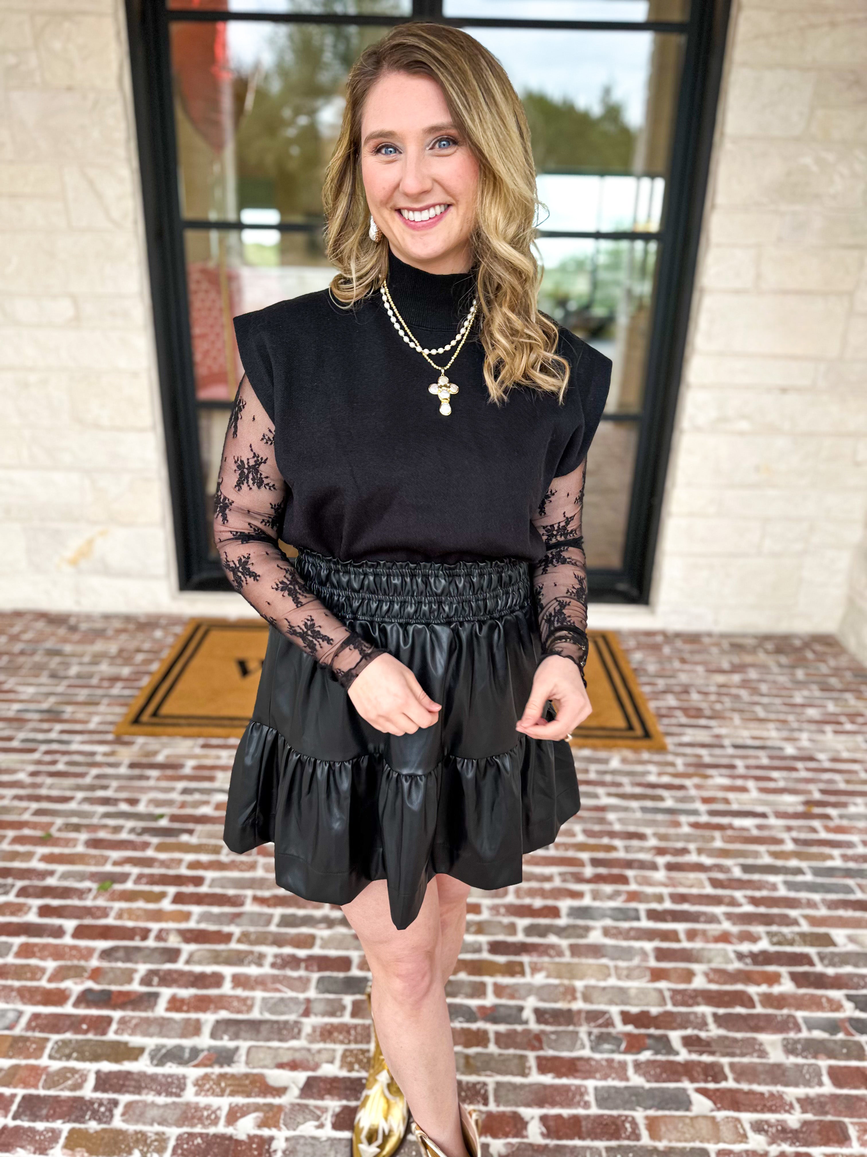 Sheer Long Sleeve Layering Top - Black Lace-200 Fashion Blouses-VEVERET CLOTHING-July & June Women's Fashion Boutique Located in San Antonio, Texas