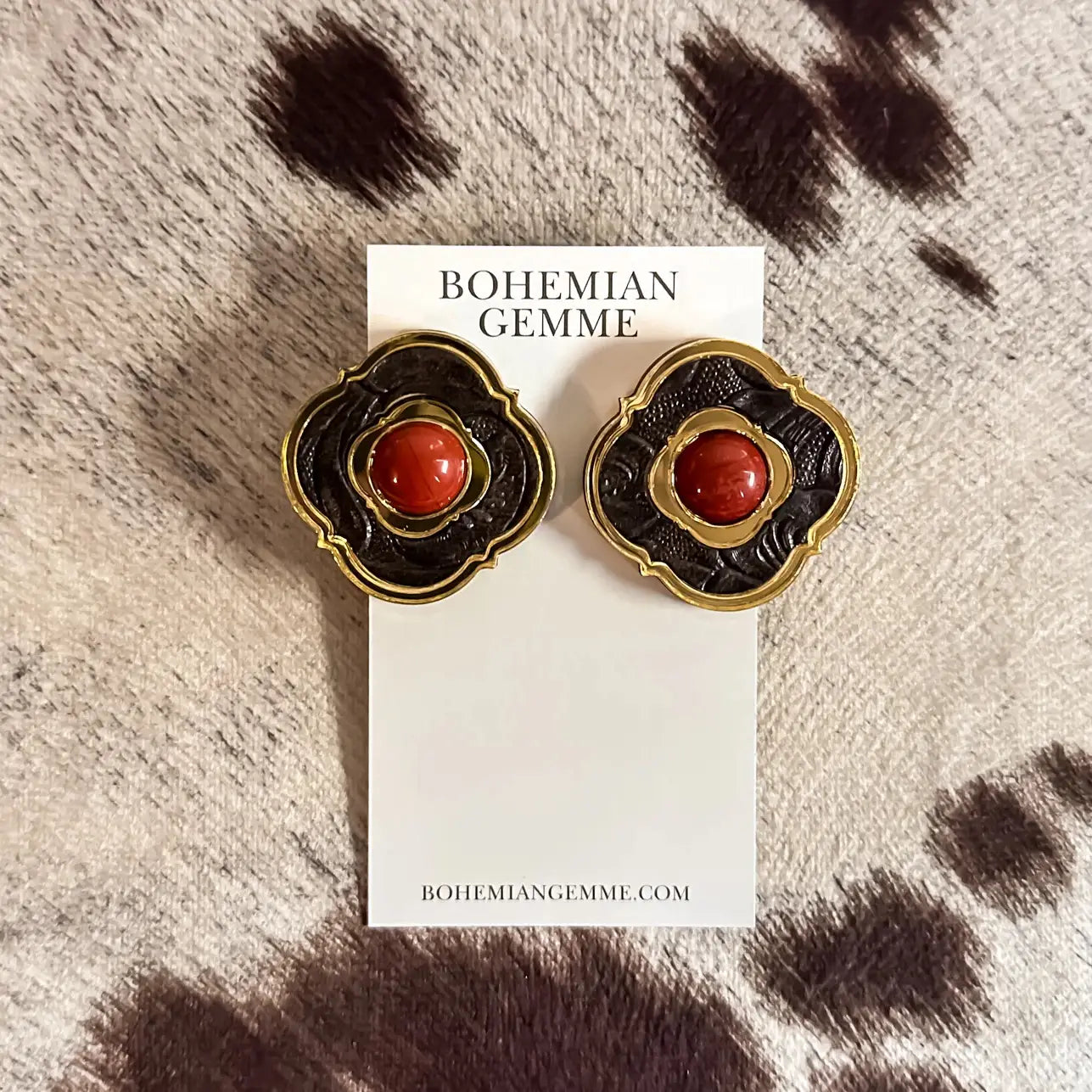 Bohemian Gemme - Edith Vintage Statment Studs - Red Jasper-110 Jewelry & Hair-Bohemian Gemme-July & June Women's Fashion Boutique Located in San Antonio, Texas