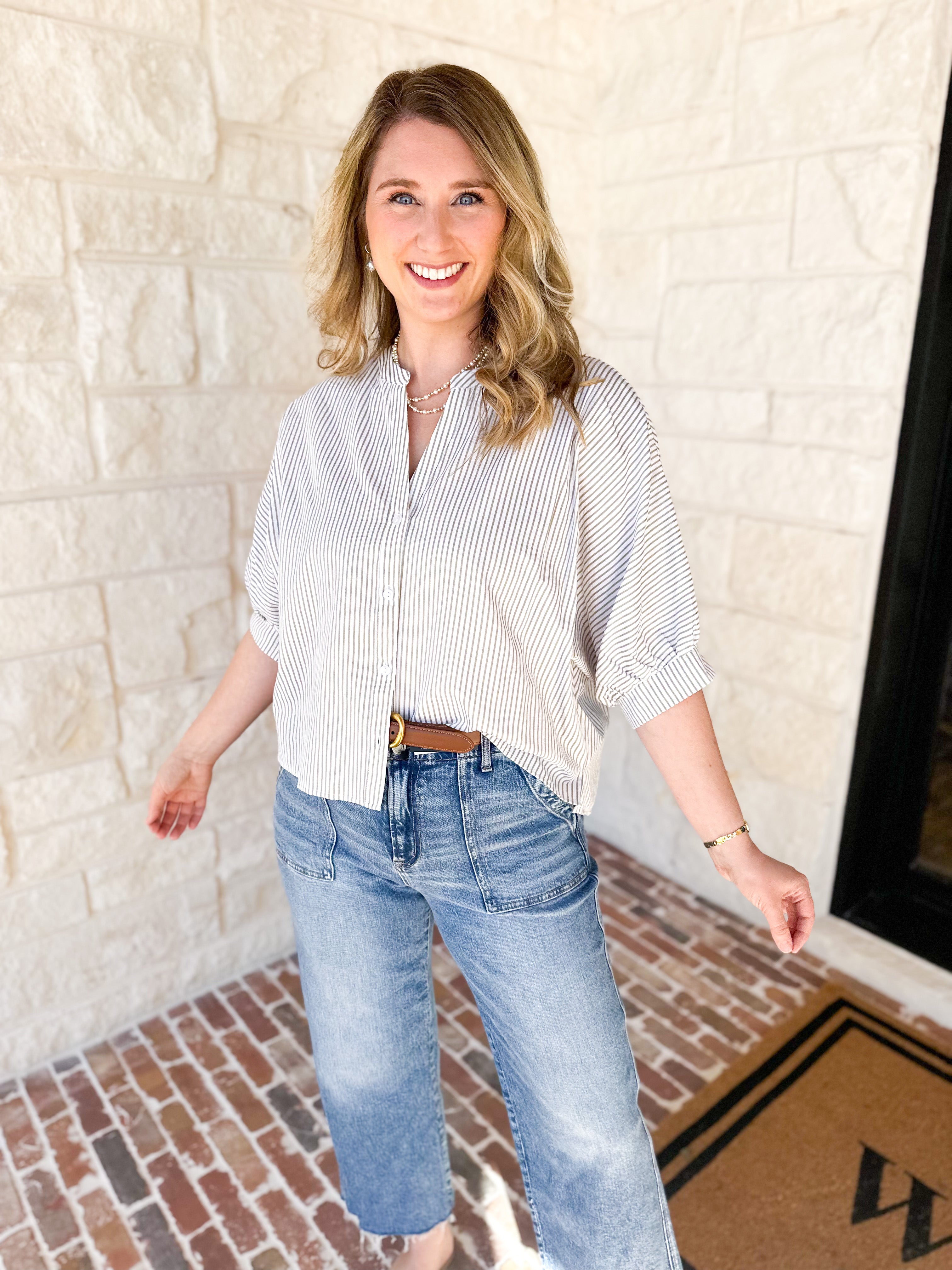 Stripe Dolman Blouse - Sage-200 Fashion Blouses-ALLIE ROSE-July & June Women's Fashion Boutique Located in San Antonio, Texas