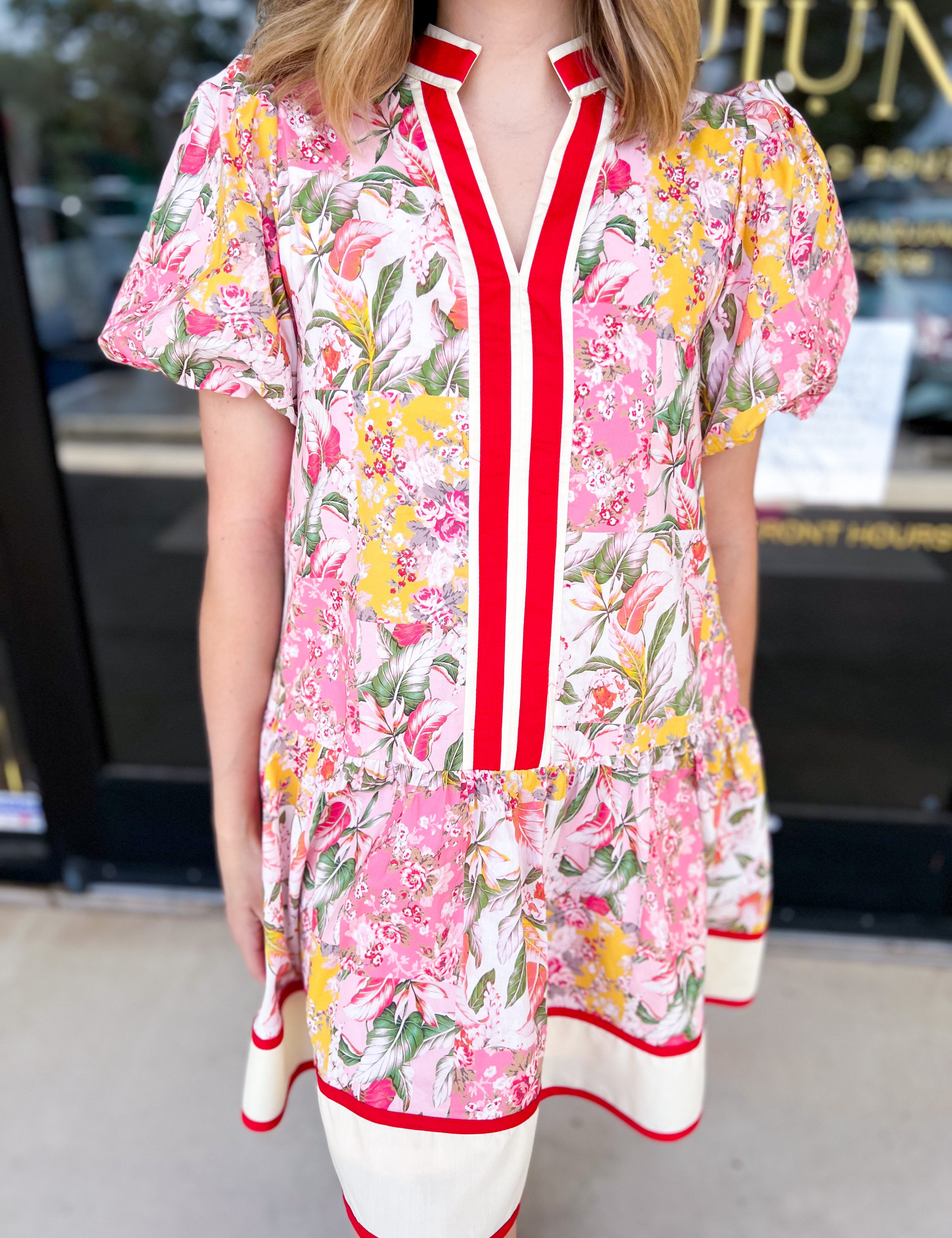 Summer Florals Mini Dress - Pink-510 Mini-ENTRO-July & June Women's Fashion Boutique Located in San Antonio, Texas