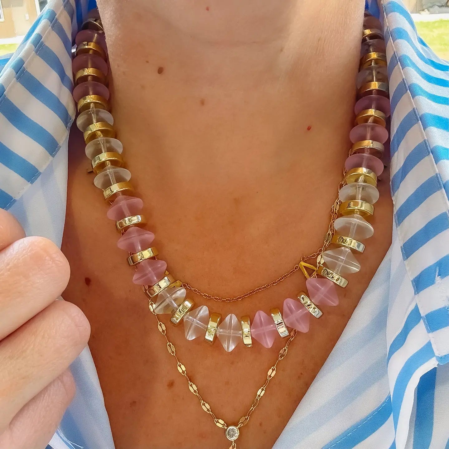 Treasure Jewels - Frosted Blush Necklace-110 Jewelry & Hair-Treasure Jewels-July & June Women's Fashion Boutique Located in San Antonio, Texas