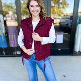 Quilted Bow Vest - Burgundy-600 Outerwear-BLU PEPPER-July & June Women's Fashion Boutique Located in San Antonio, Texas