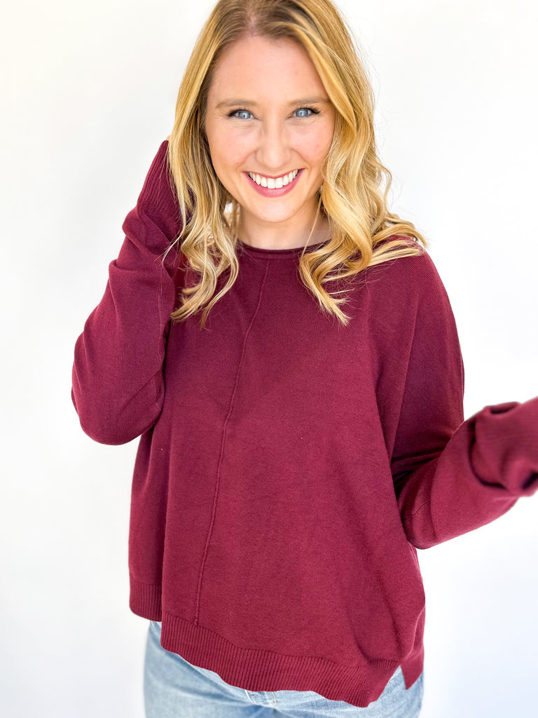 Softest Basic Sweater- Maroon-230 Sweaters/Cardis-&MERCI-July & June Women's Fashion Boutique Located in San Antonio, Texas