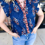 THML - Navy & Rust Blouse-200 Fashion Blouses-THML-July & June Women's Fashion Boutique Located in San Antonio, Texas
