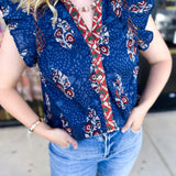THML - Navy & Rust Blouse-200 Fashion Blouses-THML-July & June Women's Fashion Boutique Located in San Antonio, Texas