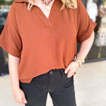 The Everyday Collard Blouse - Camel-200 Fashion Blouses-JODIFL-July & June Women's Fashion Boutique Located in San Antonio, Texas