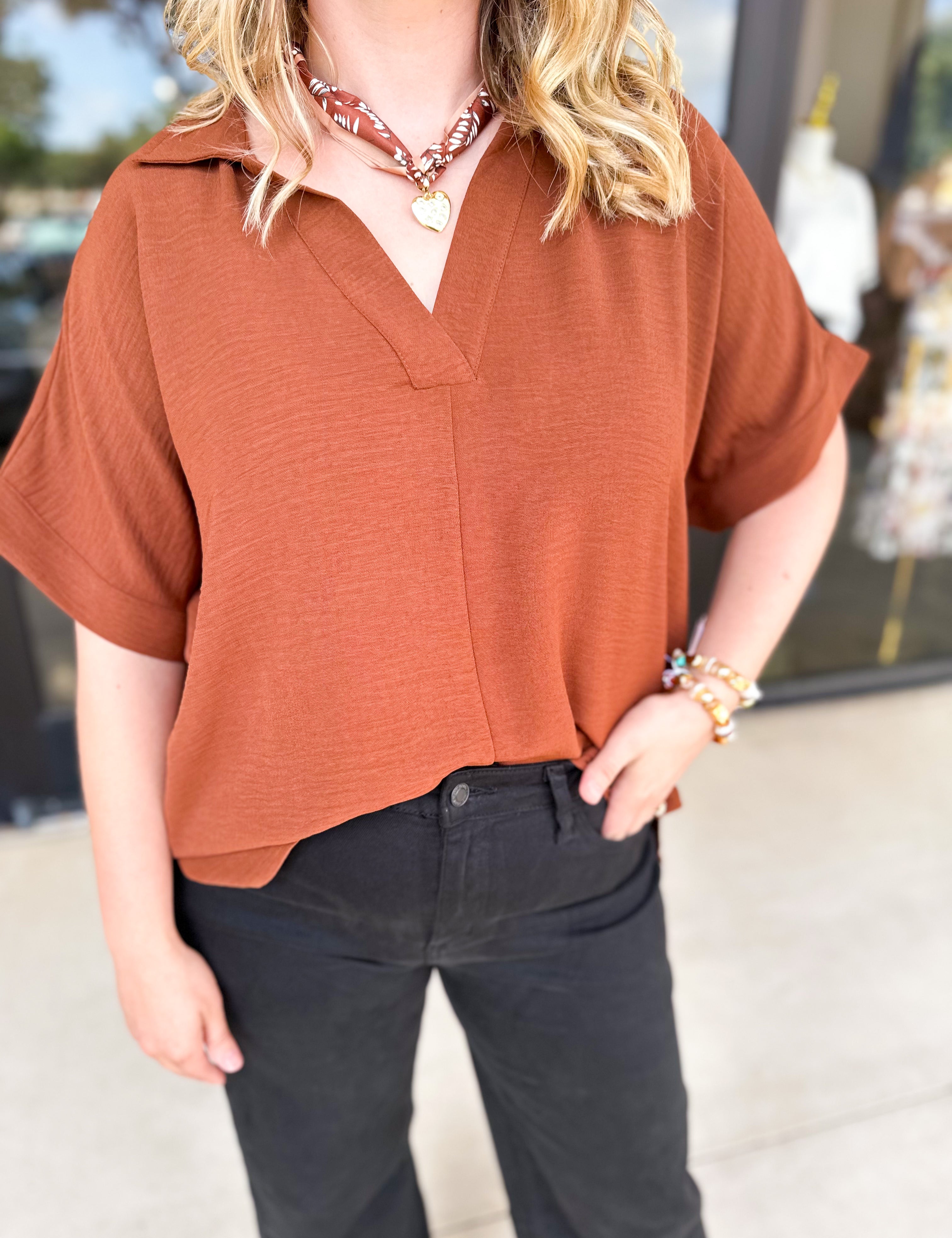 The Everyday Collard Blouse - Camel-200 Fashion Blouses-JODIFL-July & June Women's Fashion Boutique Located in San Antonio, Texas