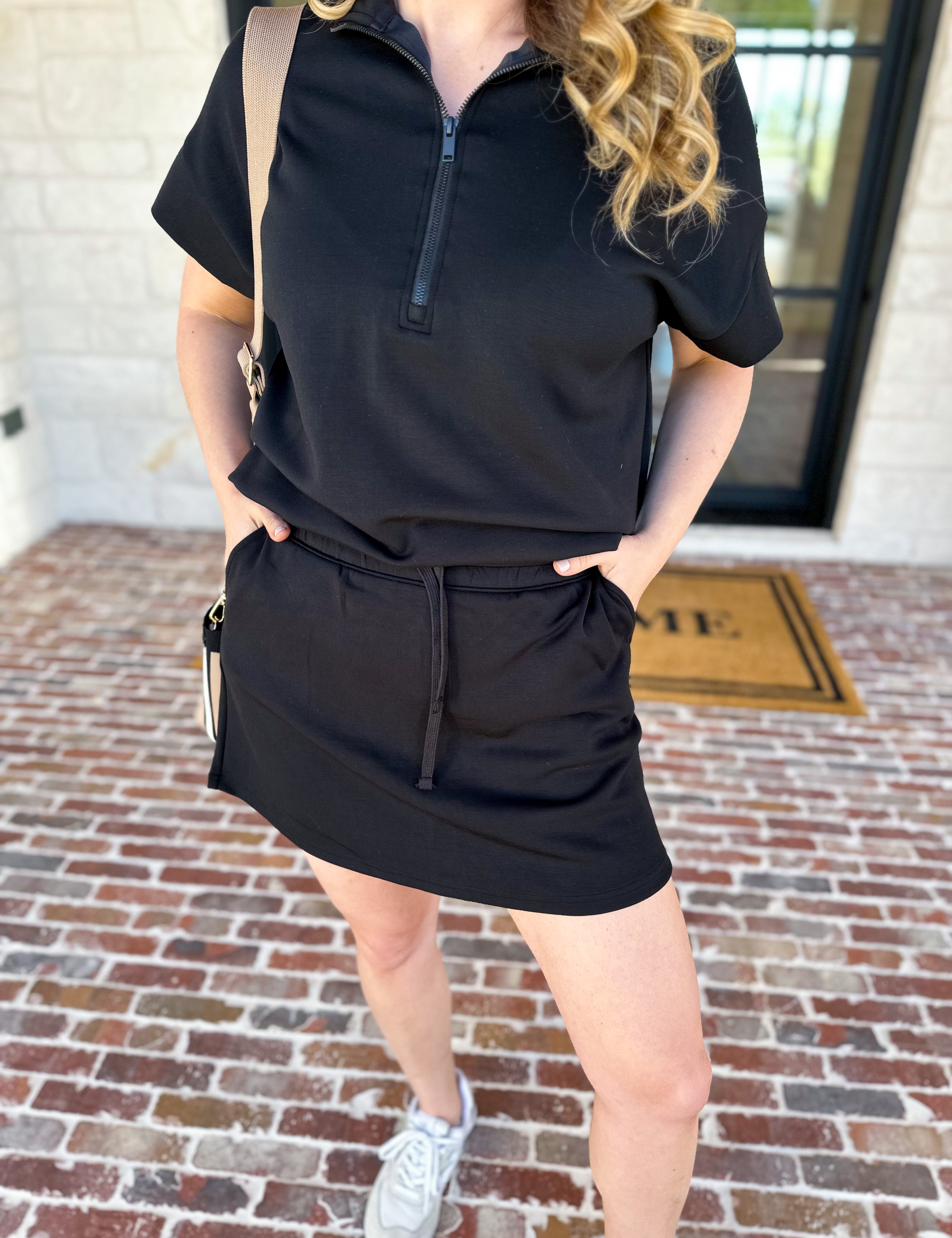 Weekend Traveler Skort Set - Black-300 Athleisure/Lounge-RAE MODE-July & June Women's Fashion Boutique Located in San Antonio, Texas