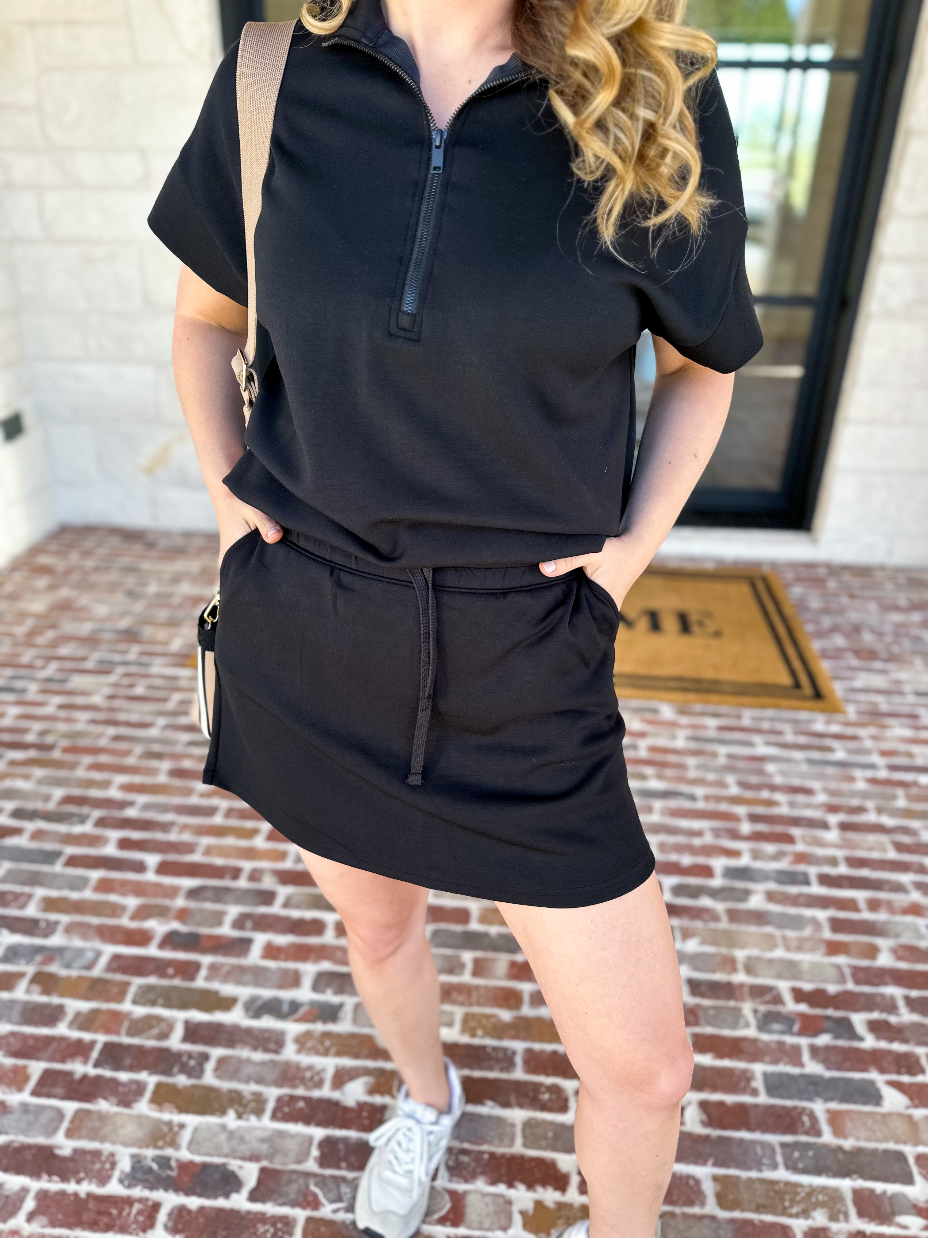 Weekend Traveler Skort Set - Black-300 Athleisure/Lounge-RAE MODE-July & June Women's Fashion Boutique Located in San Antonio, Texas