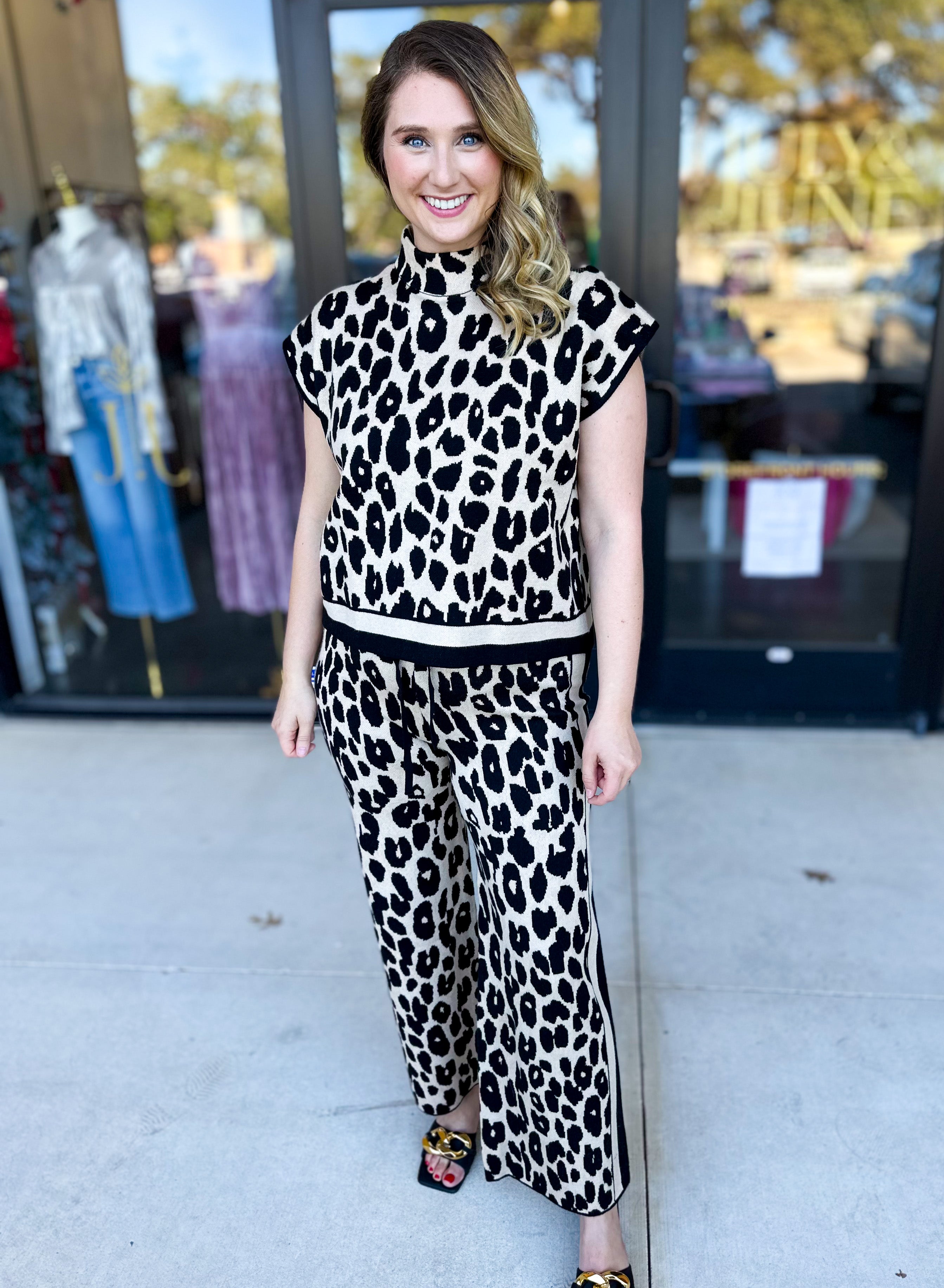 Luxurious Cheetah Knit Pant Set-300 Athleisure/Lounge-ENTRO-July & June Women's Fashion Boutique Located in San Antonio, Texas
