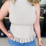 Ruffle Knit Tank Top - Taupe-230 Sweaters/Cardis-FATE-July & June Women's Fashion Boutique Located in San Antonio, Texas