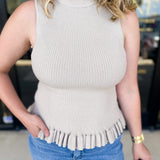 Ruffle Knit Tank Top - Taupe-230 Sweaters/Cardis-FATE-July & June Women's Fashion Boutique Located in San Antonio, Texas