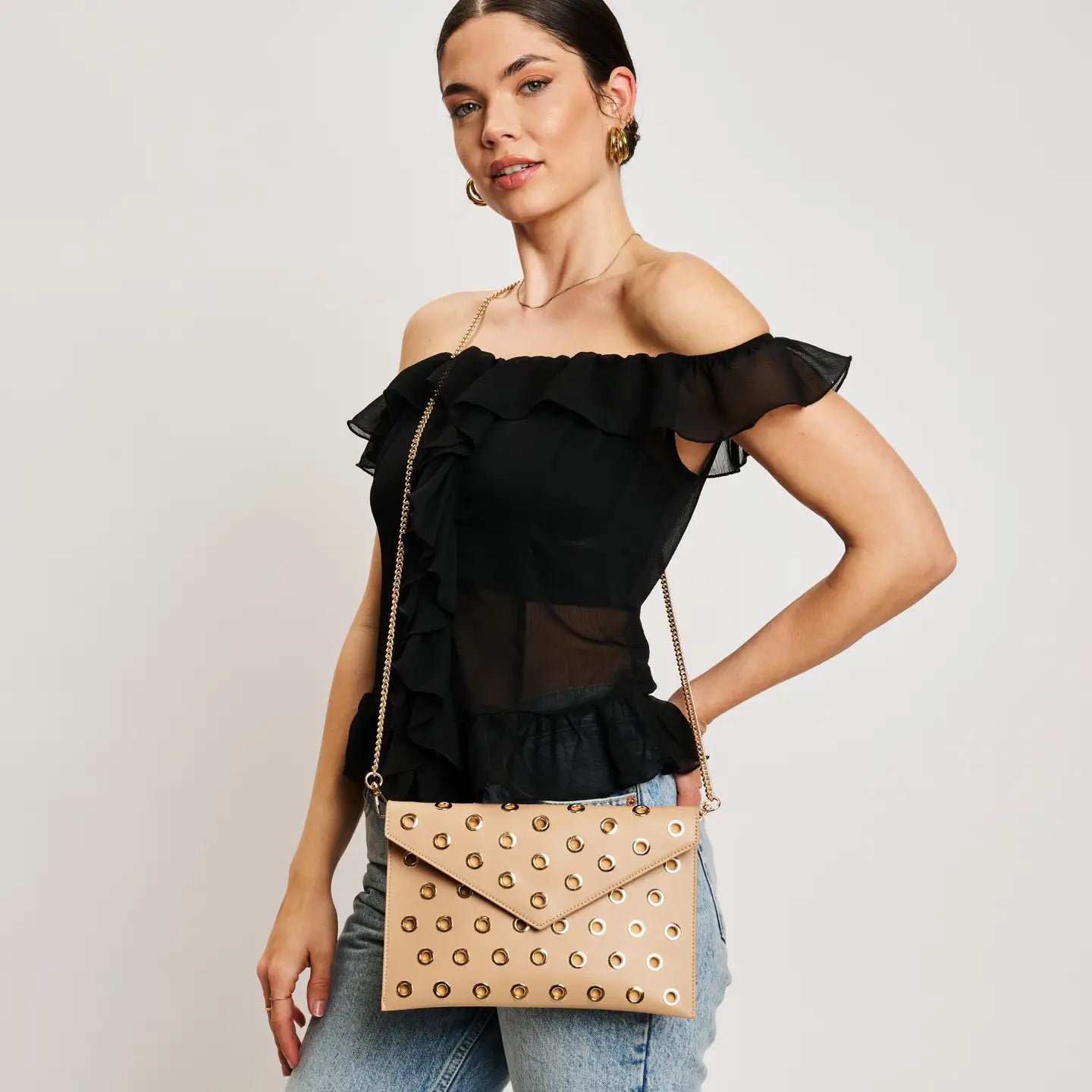 Ramona Gromet Crossbody Bag - Nude-130 ACCESSORIES-Moda Luxe-July & June Women's Fashion Boutique Located in San Antonio, Texas