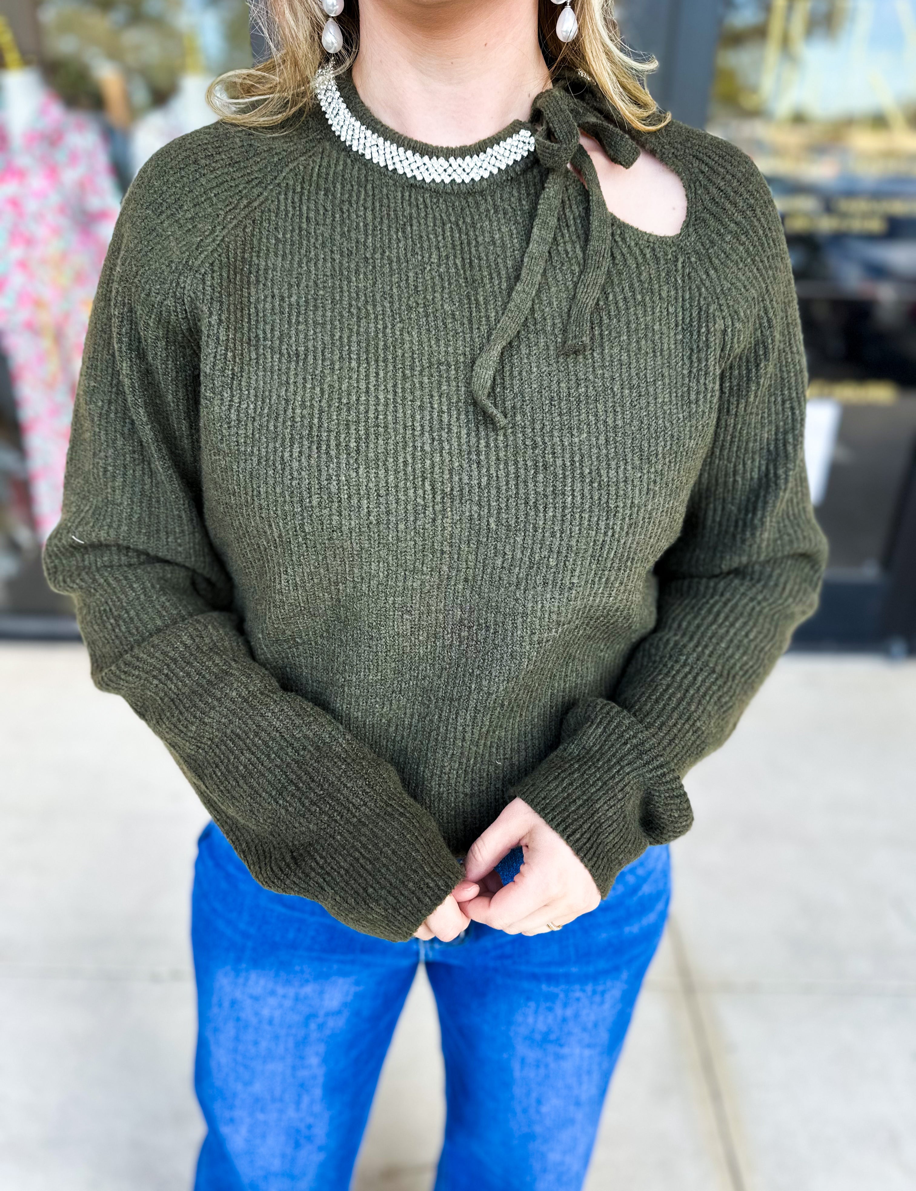 THML - The Chloe Rhinestone Detail Sweater-230 Sweaters/Cardis-THML-July & June Women's Fashion Boutique Located in San Antonio, Texas