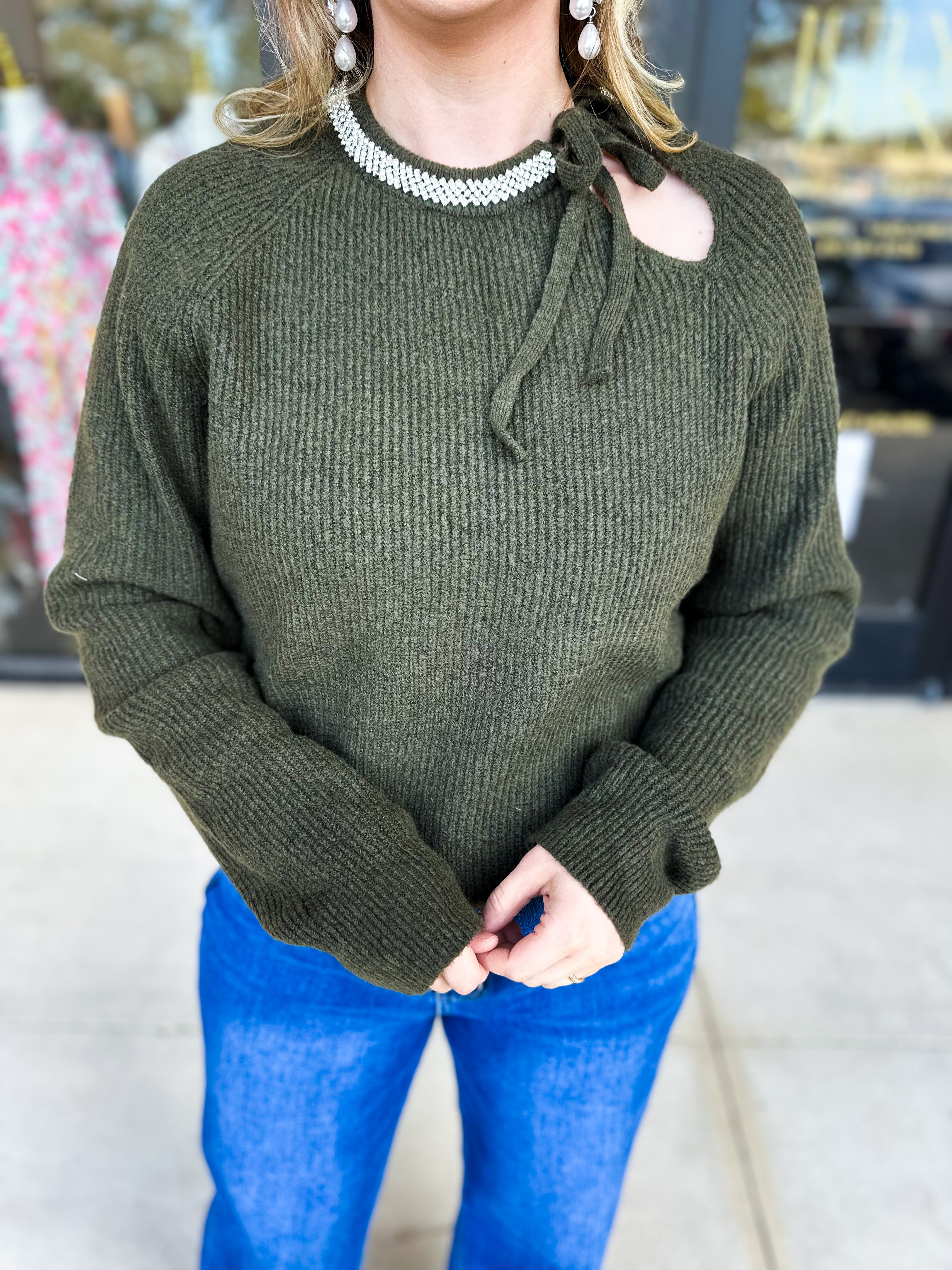 THML - The Chloe Rhinestone Detail Sweater-230 Sweaters/Cardis-THML-July & June Women's Fashion Boutique Located in San Antonio, Texas