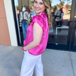 Current Air - Hot Pink Satin Blouse-200 Fashion Blouses-CURRENT AIR CLOTHING-July & June Women's Fashion Boutique Located in San Antonio, Texas